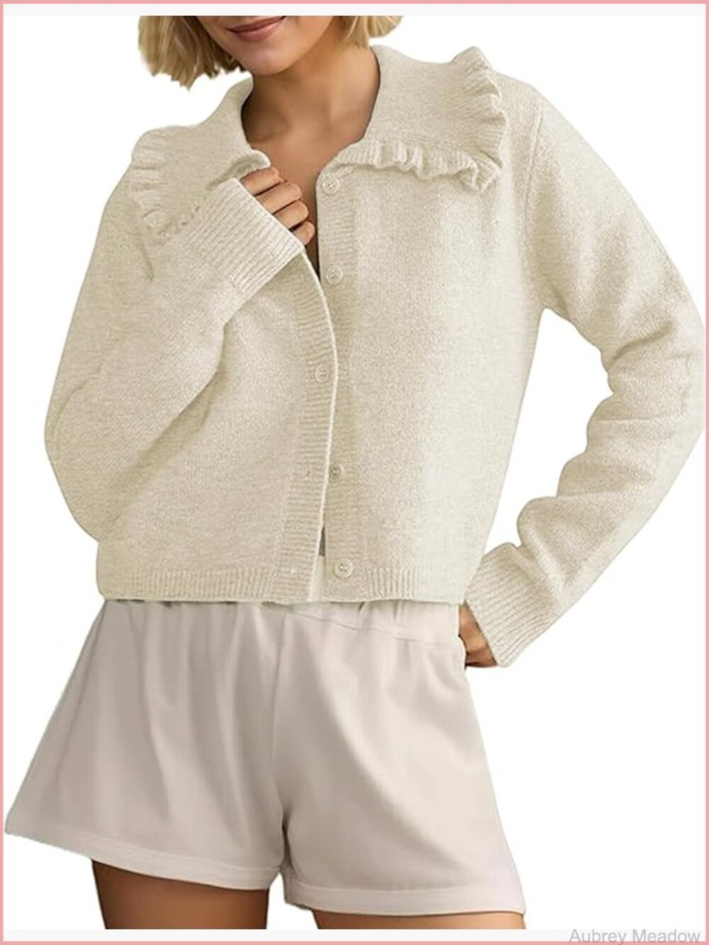 Elegant Ruffle Cropped Cardigan Open Front Knitted Button Jacket